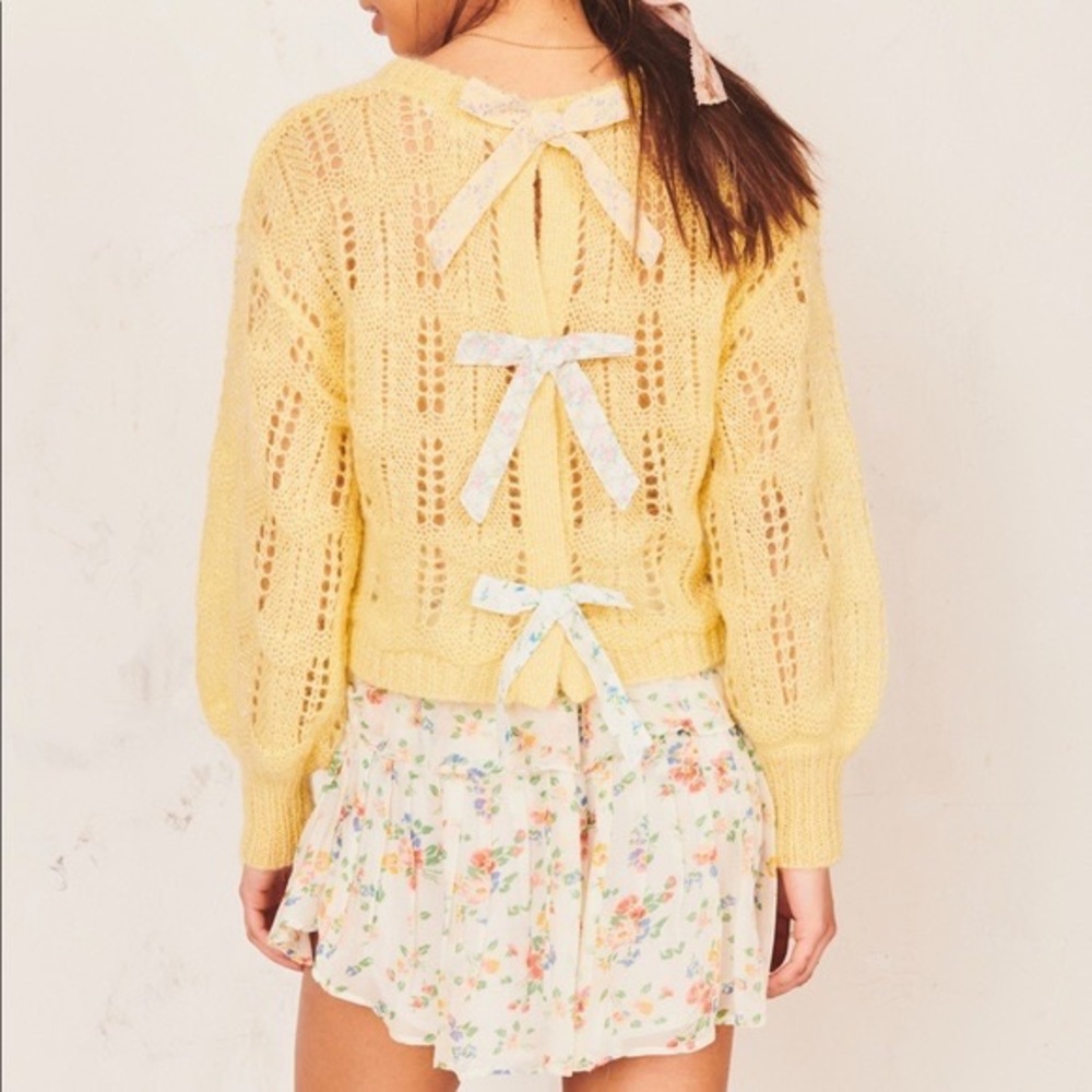 Like new loveshackfancy yellow eugenia bow back mohair sweater